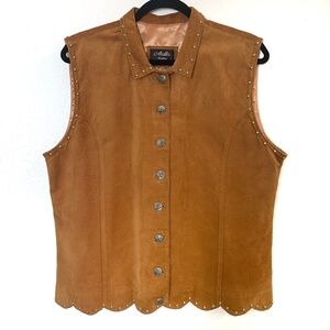 Vintage Arella Leather Suede Vest Womens Large Studded Button Up 70's Vibe Boho